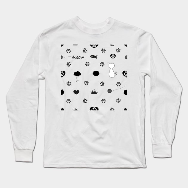 Doodle cat paw prints Long Sleeve T-Shirt by GULSENGUNEL